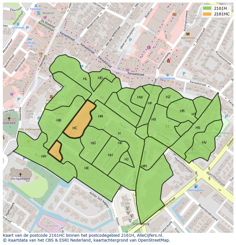 Afbeelding van het postcodegebied 2161 HC op de kaart.