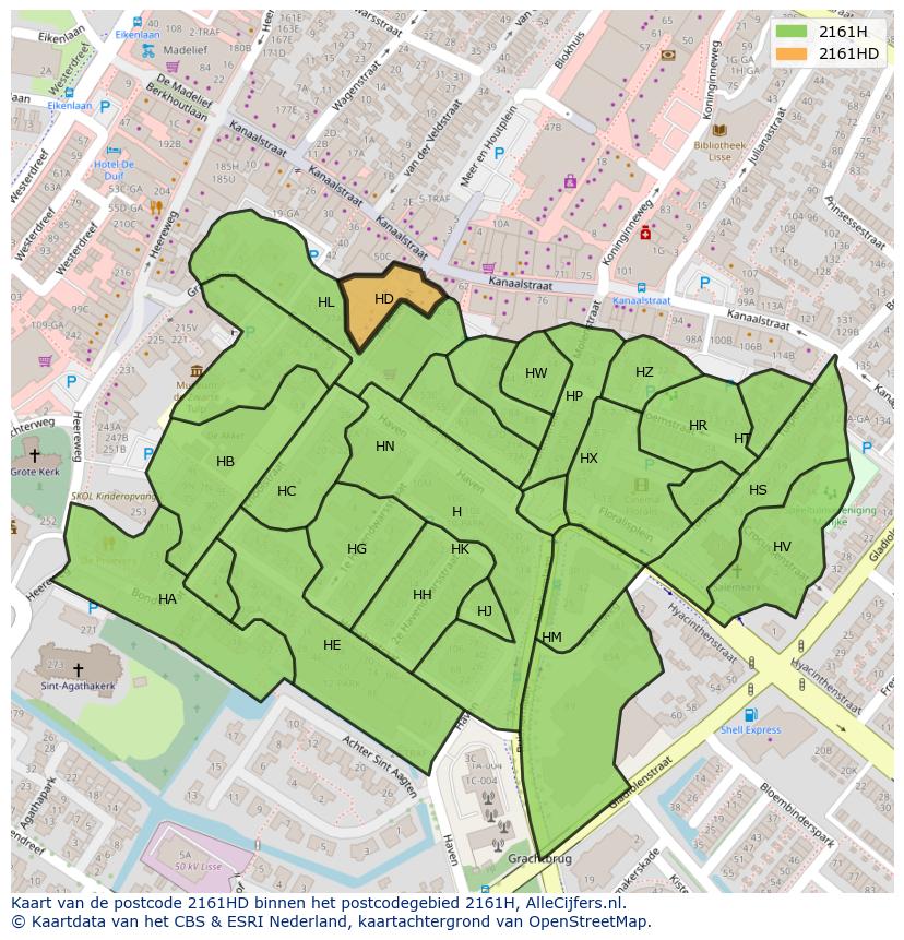 Afbeelding van het postcodegebied 2161 HD op de kaart.