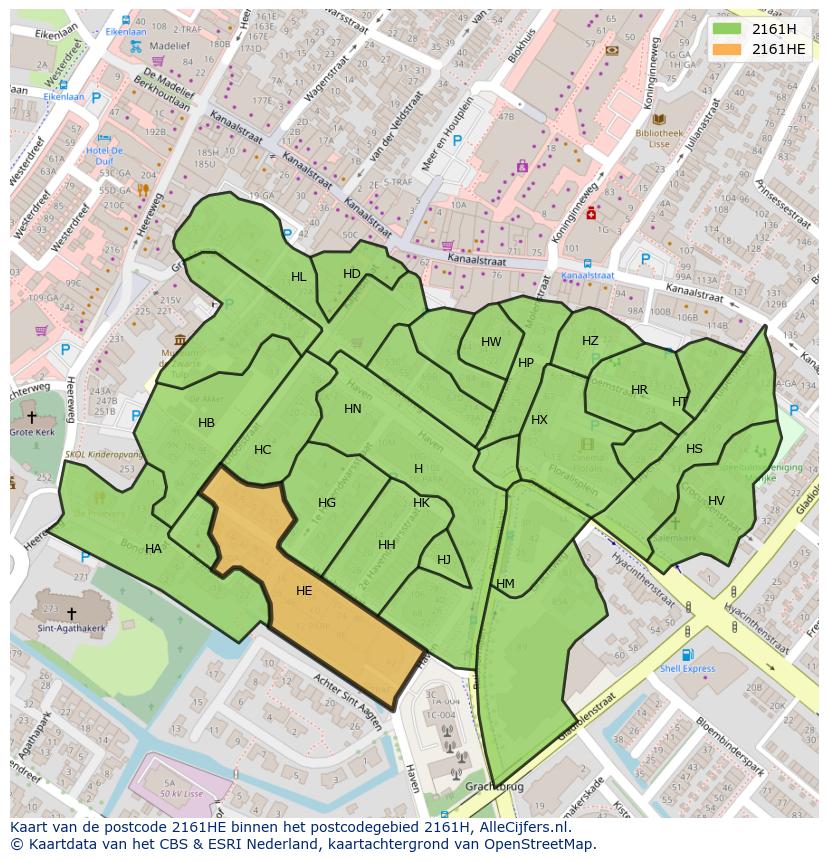 Afbeelding van het postcodegebied 2161 HE op de kaart.