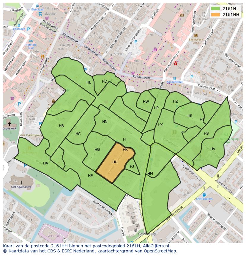 Afbeelding van het postcodegebied 2161 HH op de kaart.