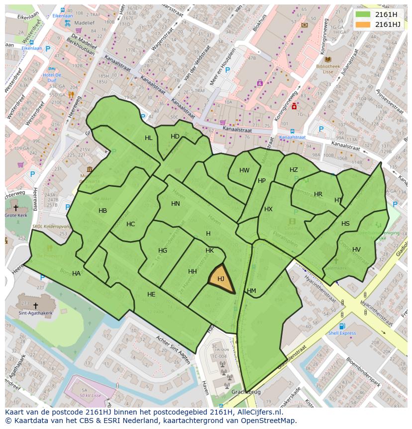 Afbeelding van het postcodegebied 2161 HJ op de kaart.
