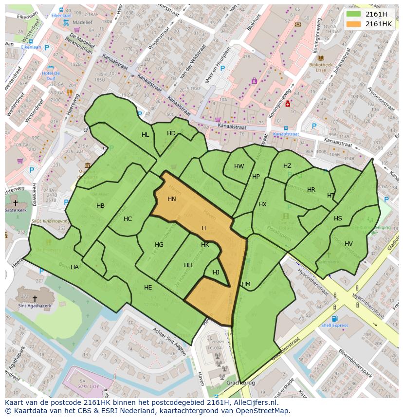 Afbeelding van het postcodegebied 2161 HK op de kaart.