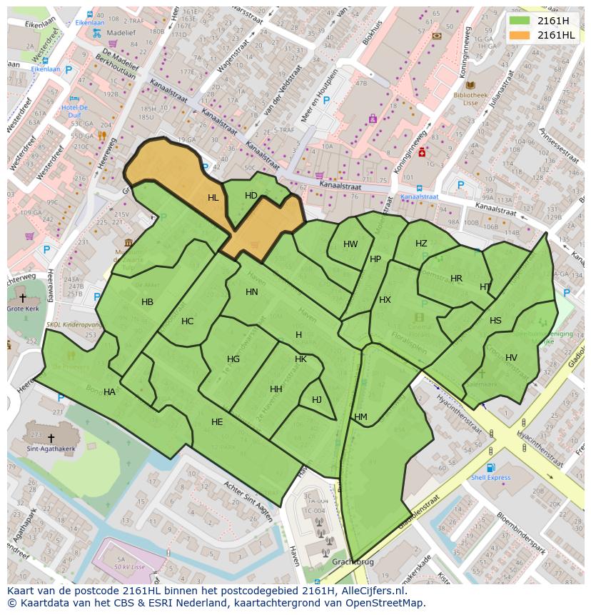 Afbeelding van het postcodegebied 2161 HL op de kaart.