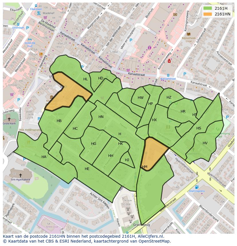 Afbeelding van het postcodegebied 2161 HN op de kaart.
