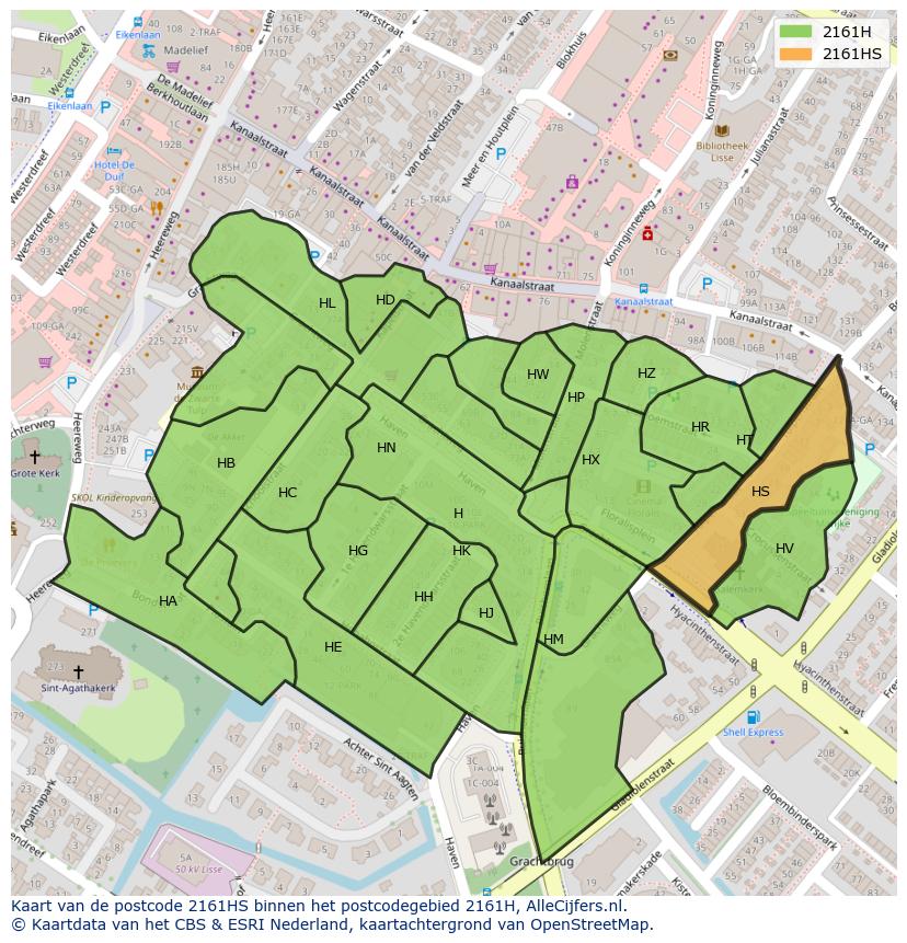 Afbeelding van het postcodegebied 2161 HS op de kaart.