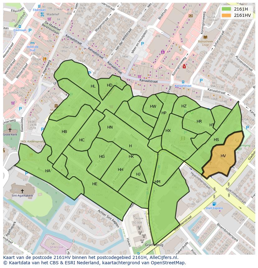 Afbeelding van het postcodegebied 2161 HV op de kaart.
