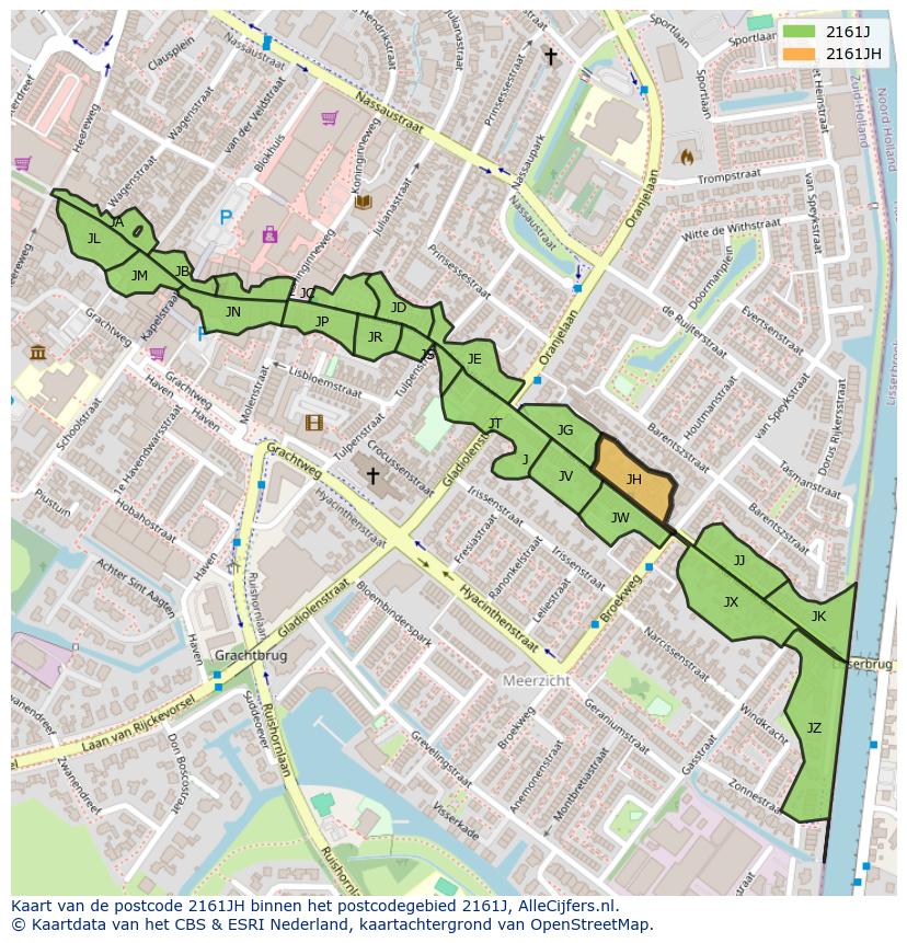 Afbeelding van het postcodegebied 2161 JH op de kaart.