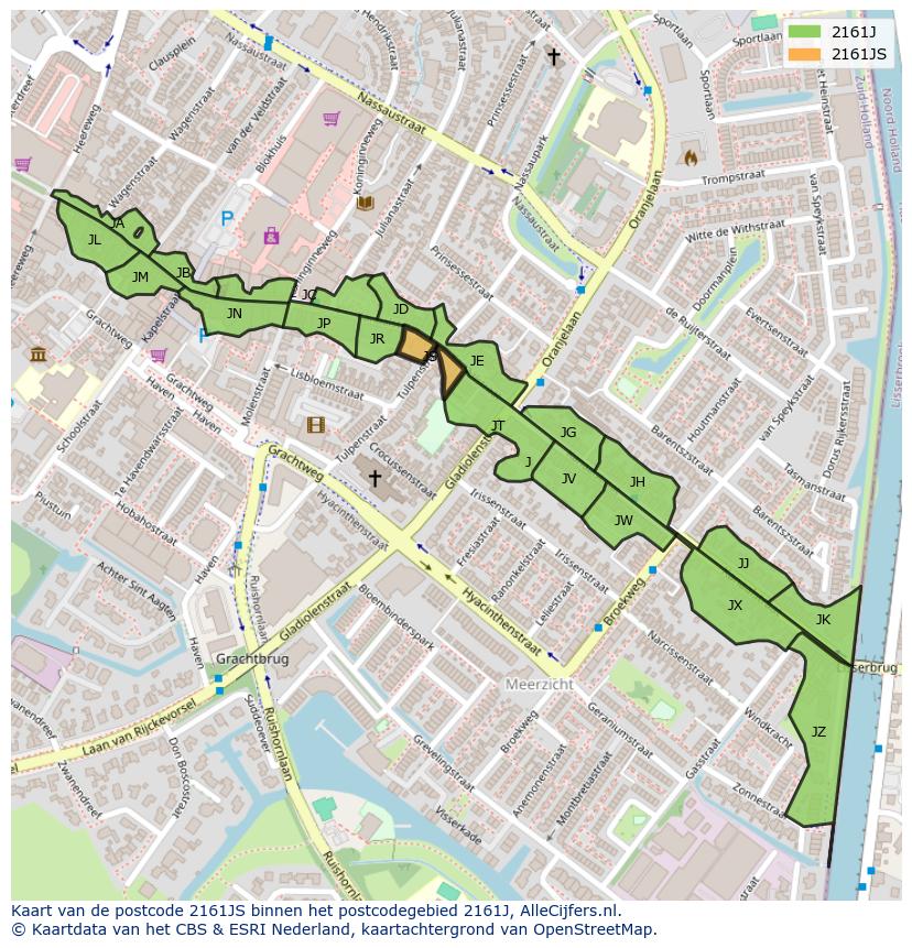 Afbeelding van het postcodegebied 2161 JS op de kaart.