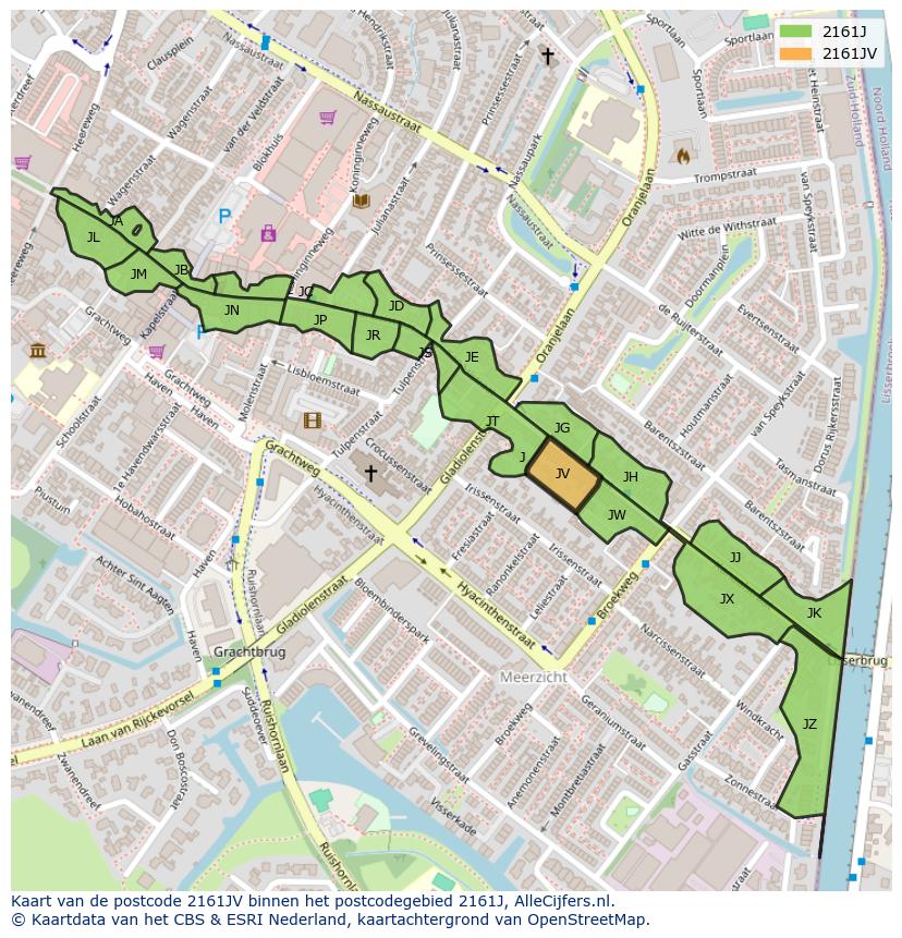 Afbeelding van het postcodegebied 2161 JV op de kaart.