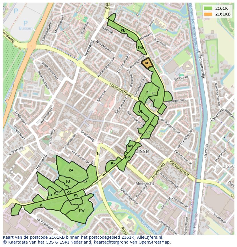 Afbeelding van het postcodegebied 2161 KB op de kaart.