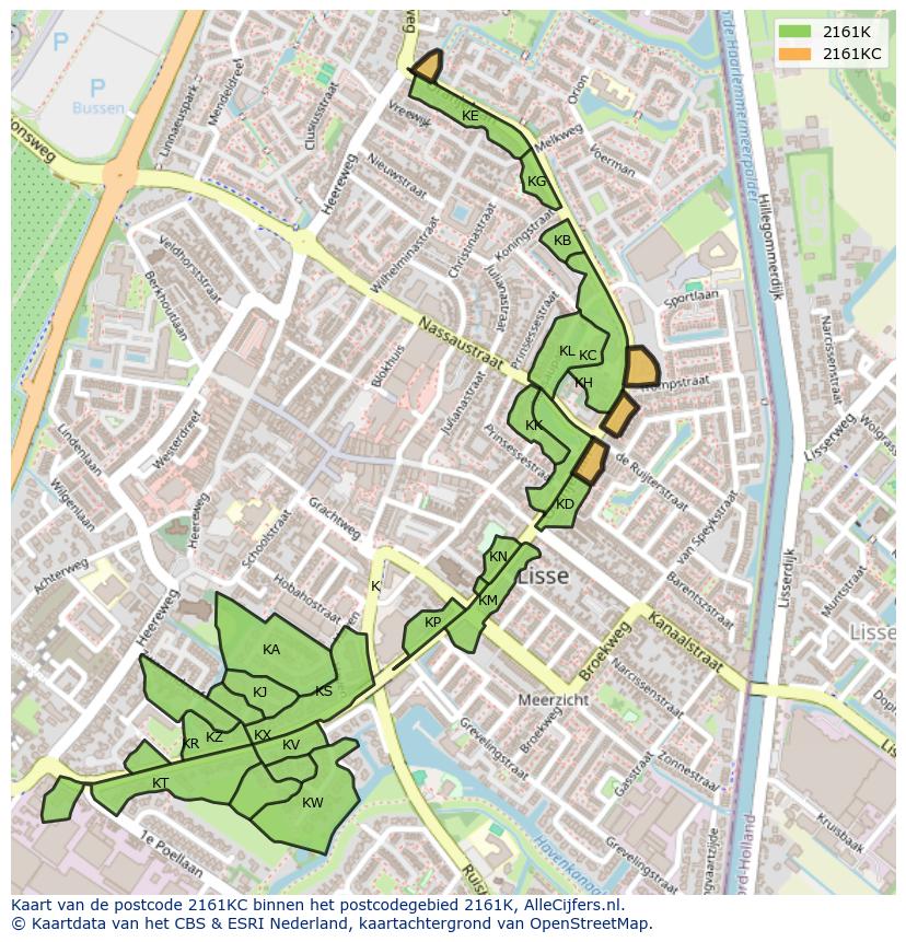 Afbeelding van het postcodegebied 2161 KC op de kaart.