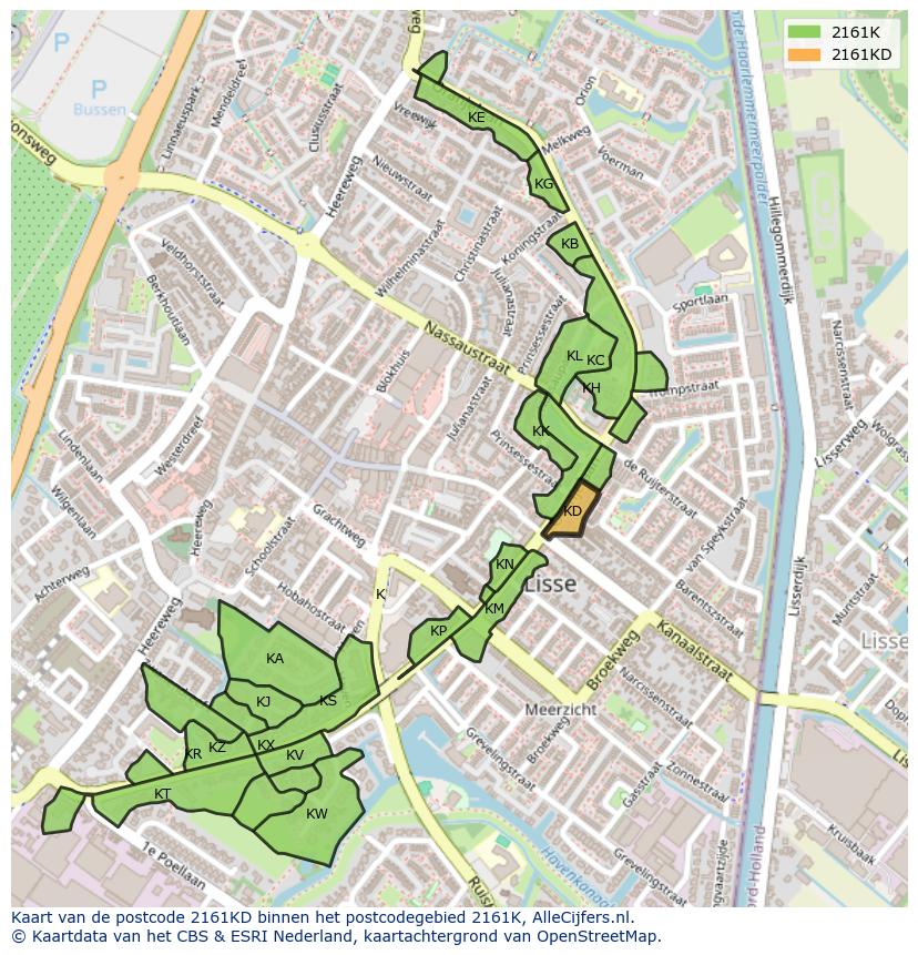 Afbeelding van het postcodegebied 2161 KD op de kaart.