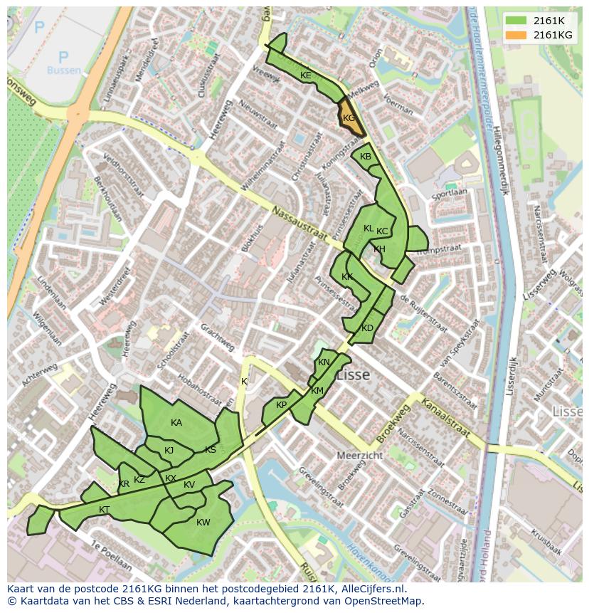 Afbeelding van het postcodegebied 2161 KG op de kaart.