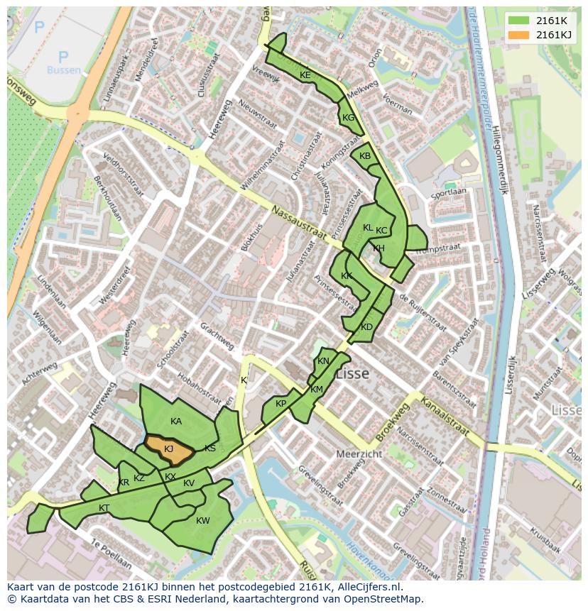 Afbeelding van het postcodegebied 2161 KJ op de kaart.