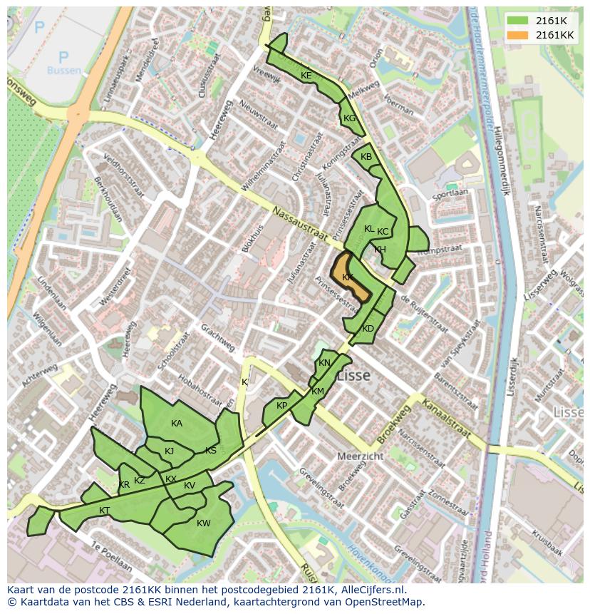 Afbeelding van het postcodegebied 2161 KK op de kaart.