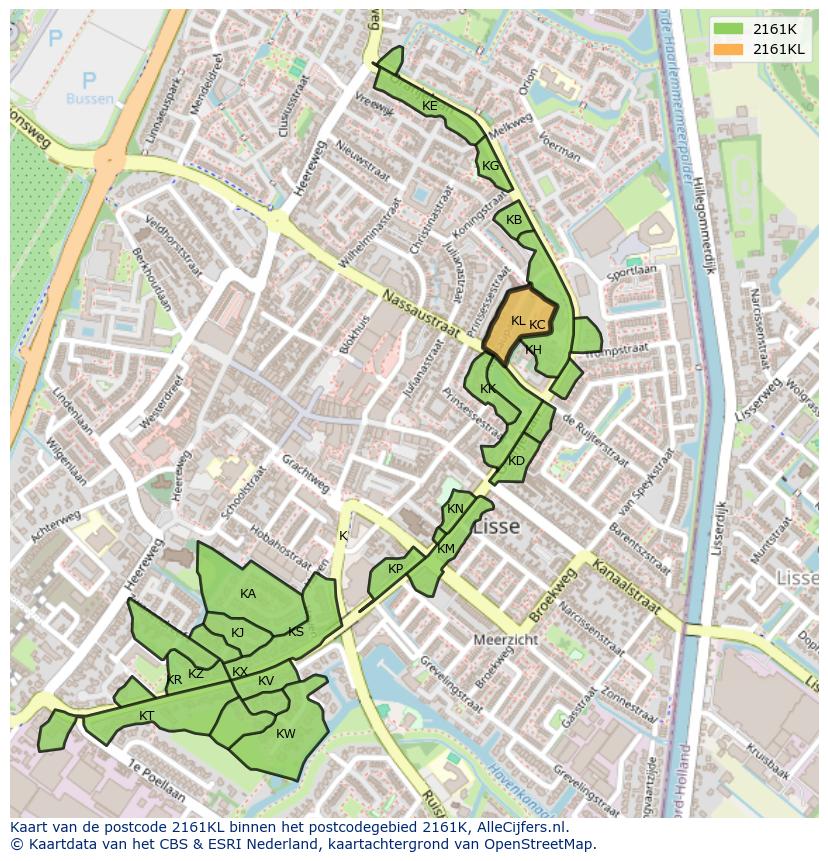 Afbeelding van het postcodegebied 2161 KL op de kaart.