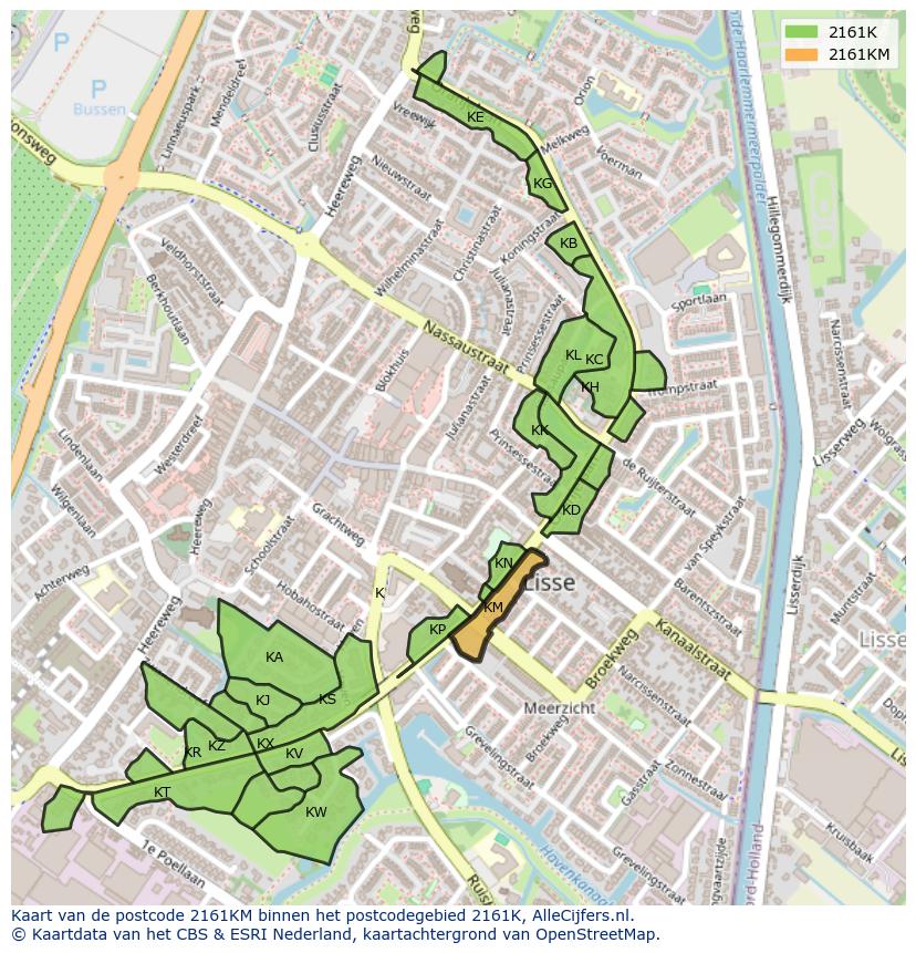 Afbeelding van het postcodegebied 2161 KM op de kaart.
