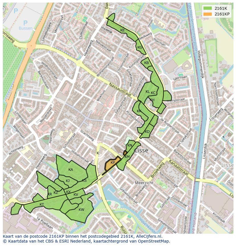 Afbeelding van het postcodegebied 2161 KP op de kaart.