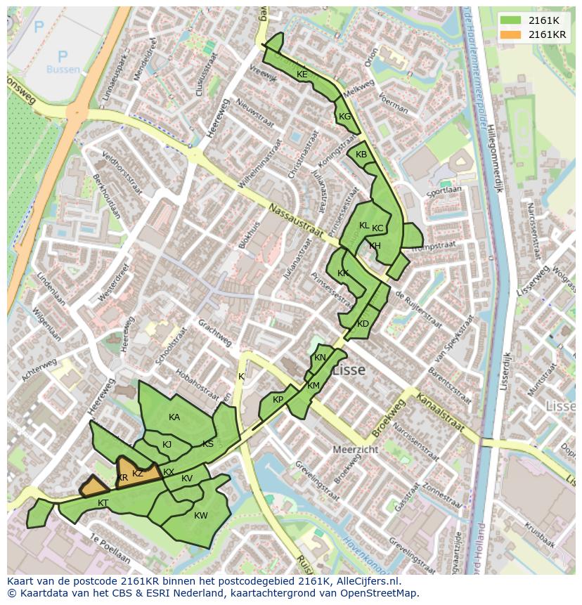 Afbeelding van het postcodegebied 2161 KR op de kaart.