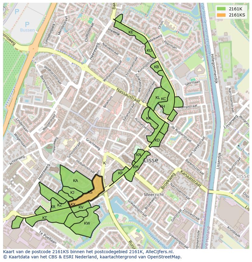 Afbeelding van het postcodegebied 2161 KS op de kaart.