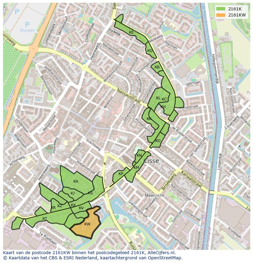 Afbeelding van het postcodegebied 2161 KW op de kaart.