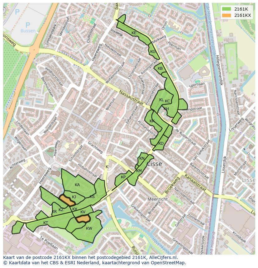 Afbeelding van het postcodegebied 2161 KX op de kaart.