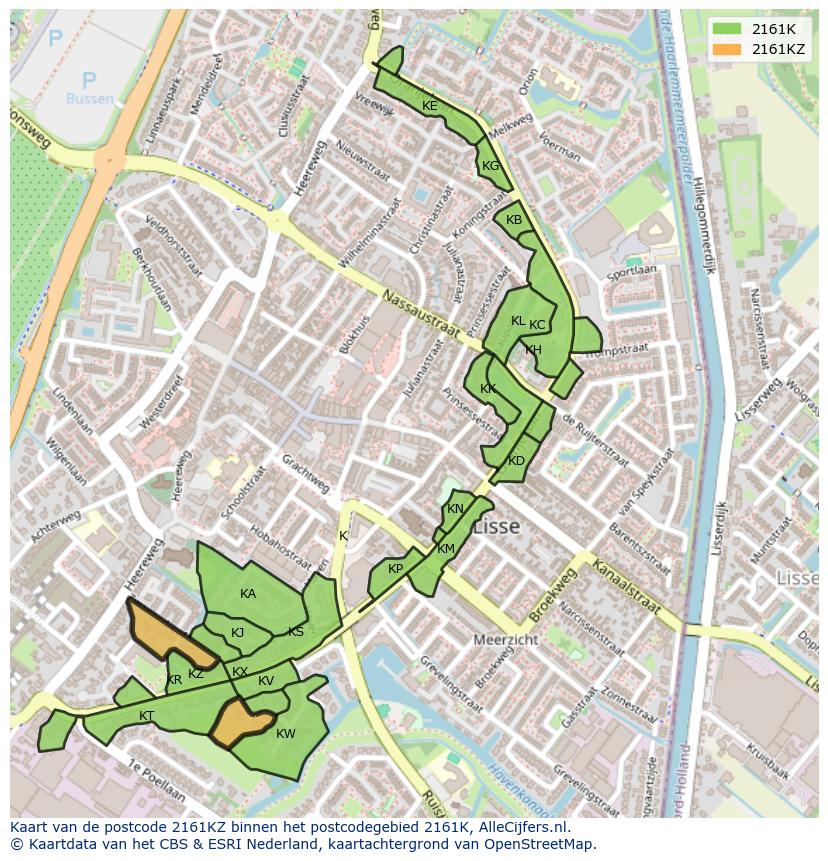 Afbeelding van het postcodegebied 2161 KZ op de kaart.