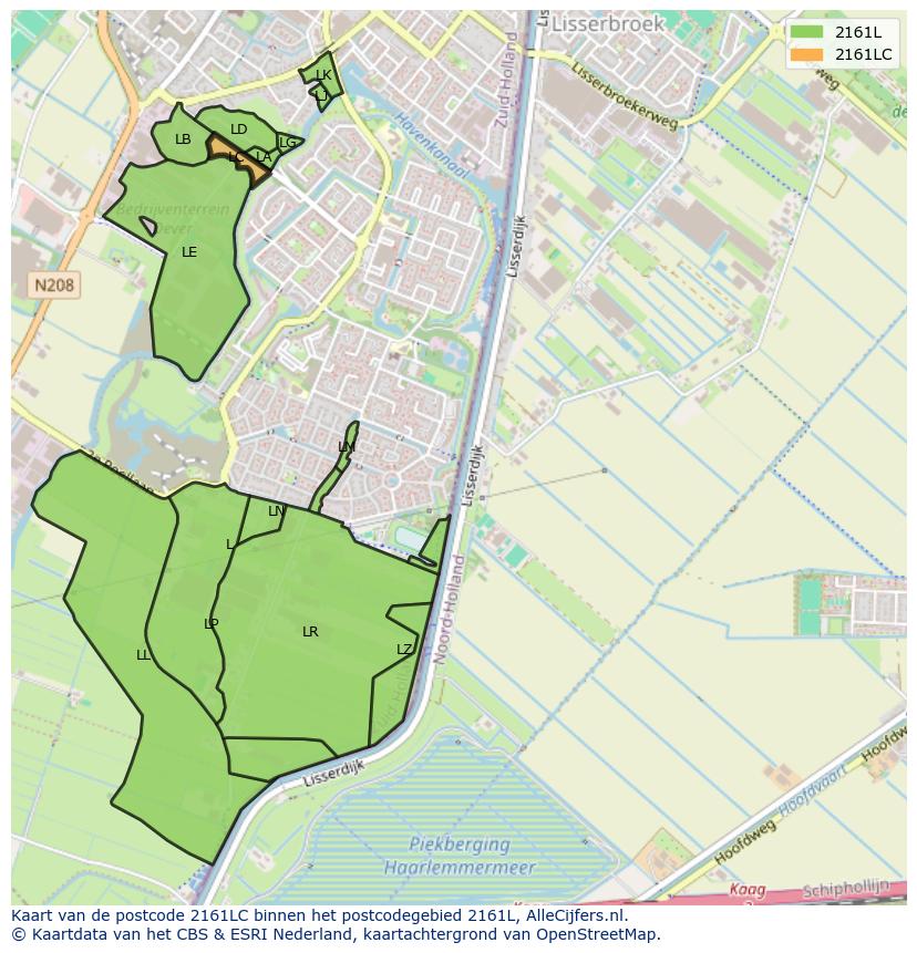 Afbeelding van het postcodegebied 2161 LC op de kaart.