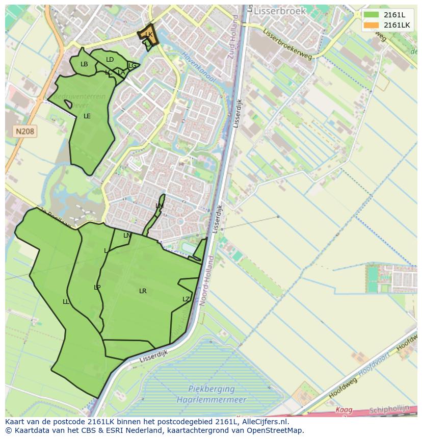 Afbeelding van het postcodegebied 2161 LK op de kaart.