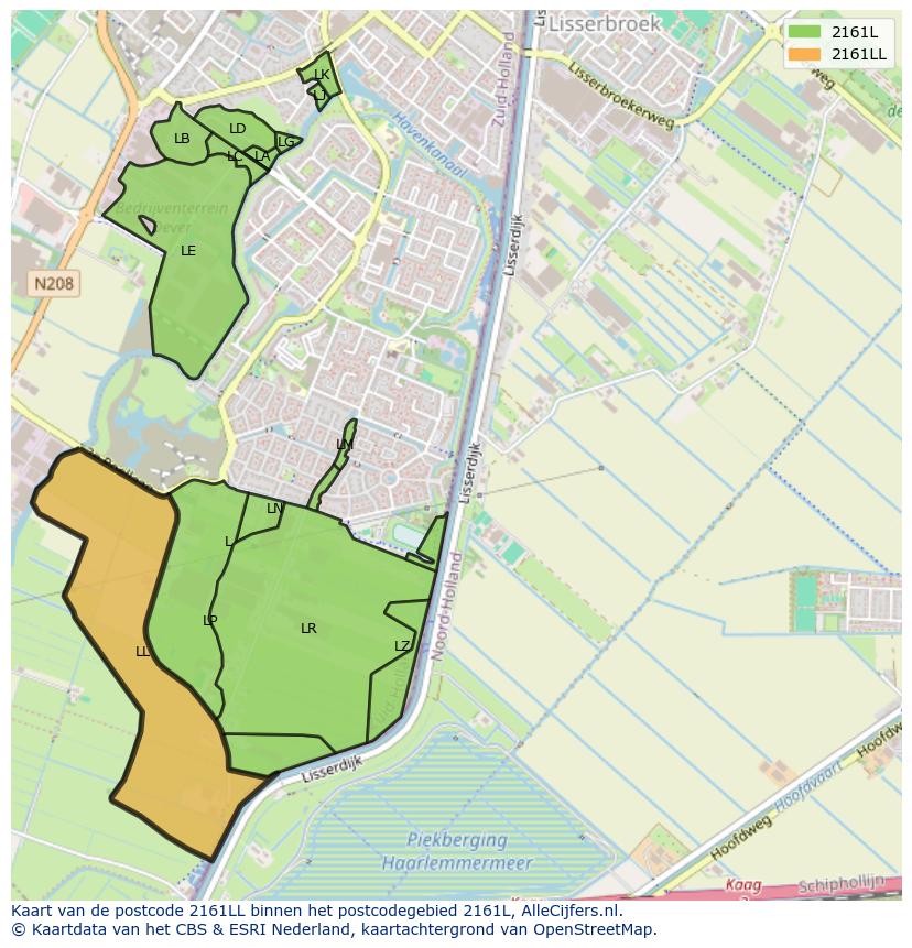 Afbeelding van het postcodegebied 2161 LL op de kaart.