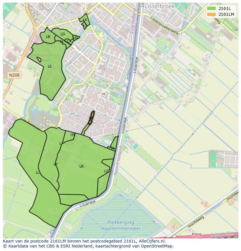 Afbeelding van het postcodegebied 2161 LM op de kaart.