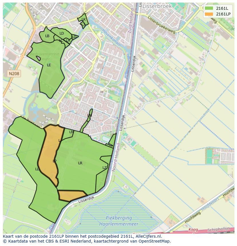 Afbeelding van het postcodegebied 2161 LP op de kaart.