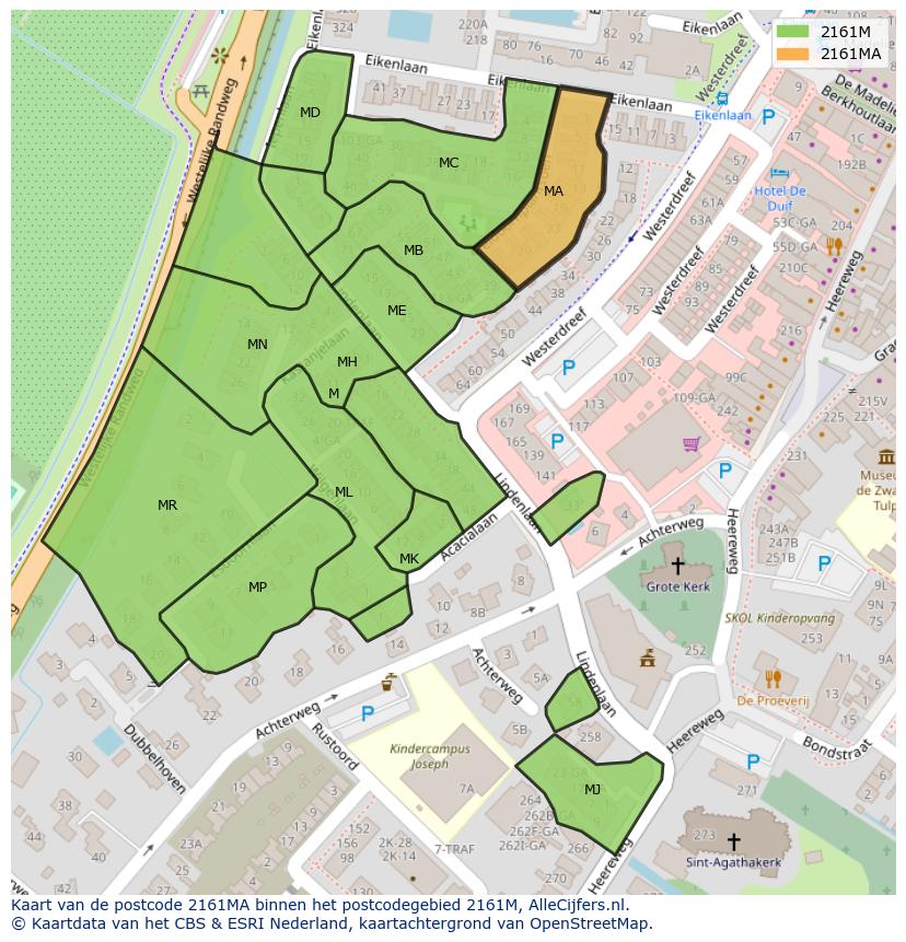 Afbeelding van het postcodegebied 2161 MA op de kaart.