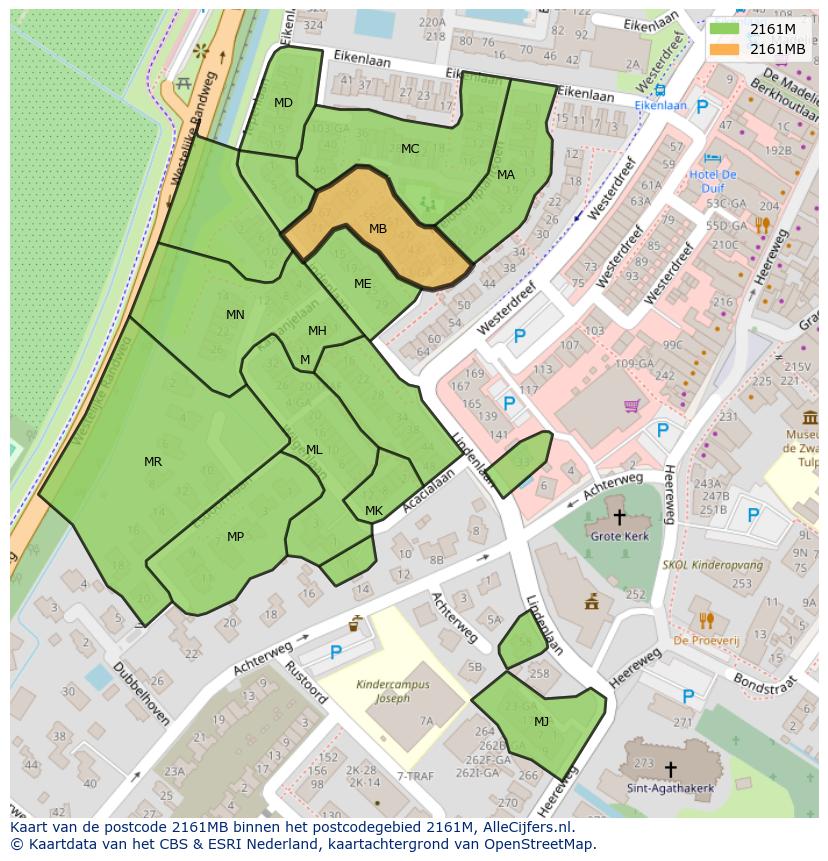 Afbeelding van het postcodegebied 2161 MB op de kaart.