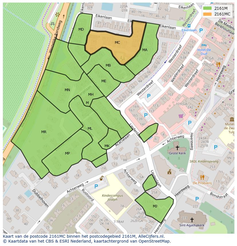 Afbeelding van het postcodegebied 2161 MC op de kaart.