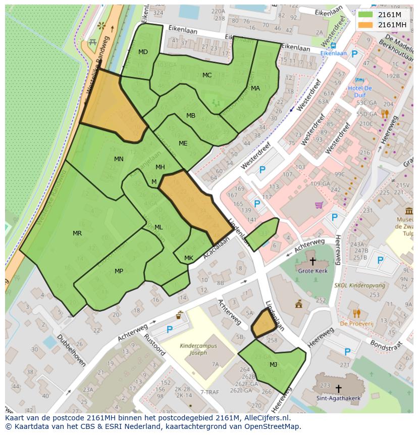 Afbeelding van het postcodegebied 2161 MH op de kaart.