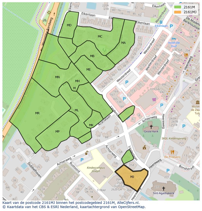 Afbeelding van het postcodegebied 2161 MJ op de kaart.