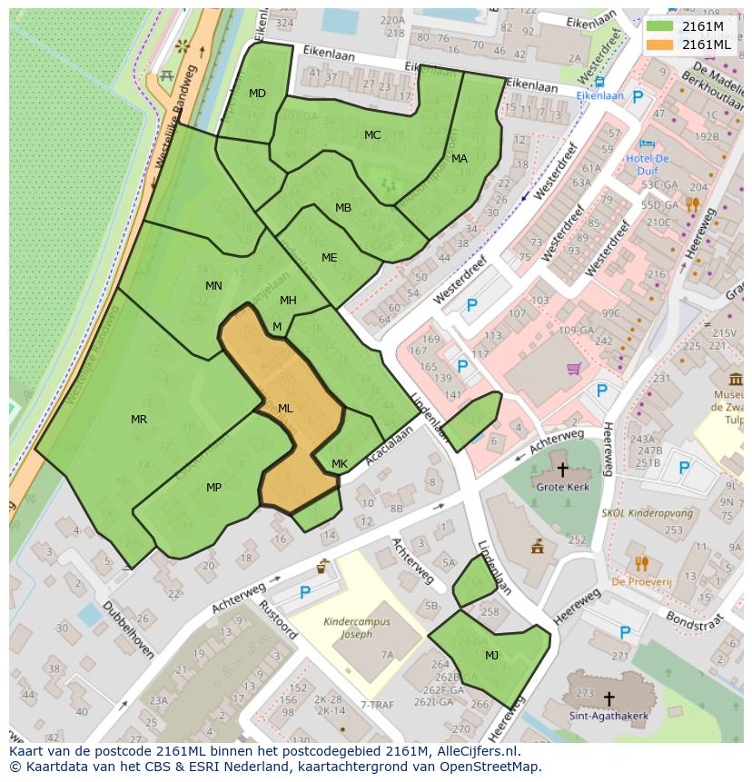 Afbeelding van het postcodegebied 2161 ML op de kaart.