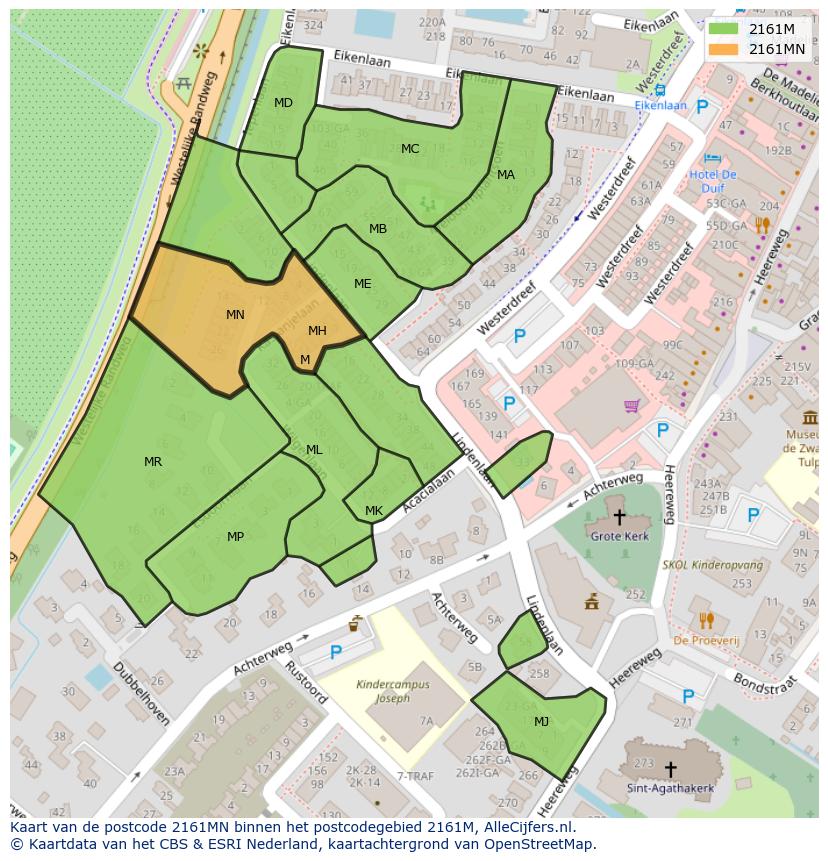 Afbeelding van het postcodegebied 2161 MN op de kaart.