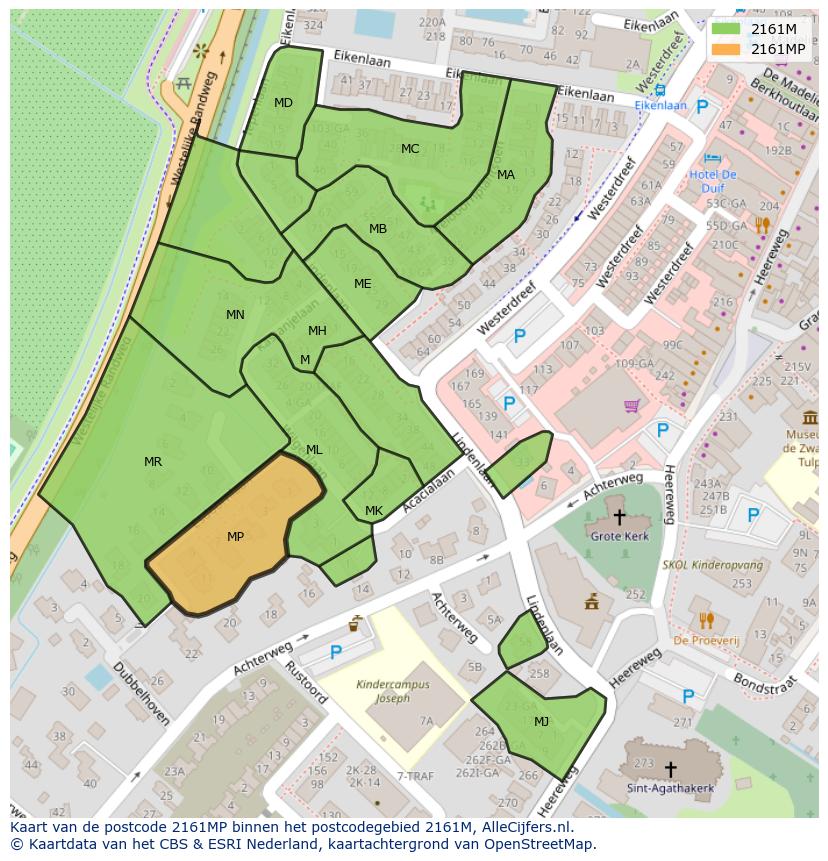 Afbeelding van het postcodegebied 2161 MP op de kaart.