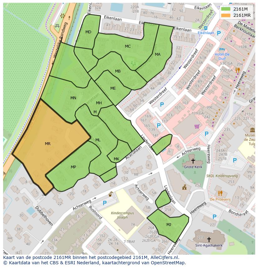 Afbeelding van het postcodegebied 2161 MR op de kaart.