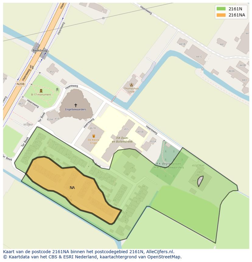 Afbeelding van het postcodegebied 2161 NA op de kaart.