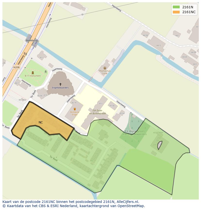 Afbeelding van het postcodegebied 2161 NC op de kaart.
