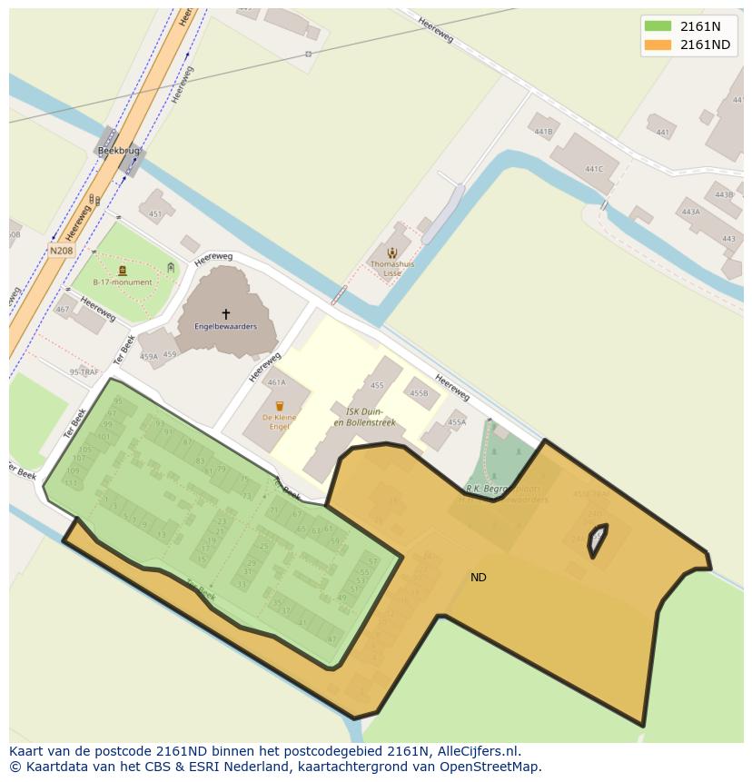 Afbeelding van het postcodegebied 2161 ND op de kaart.
