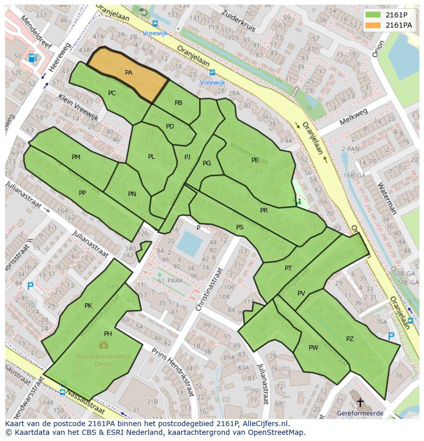 Afbeelding van het postcodegebied 2161 PA op de kaart.