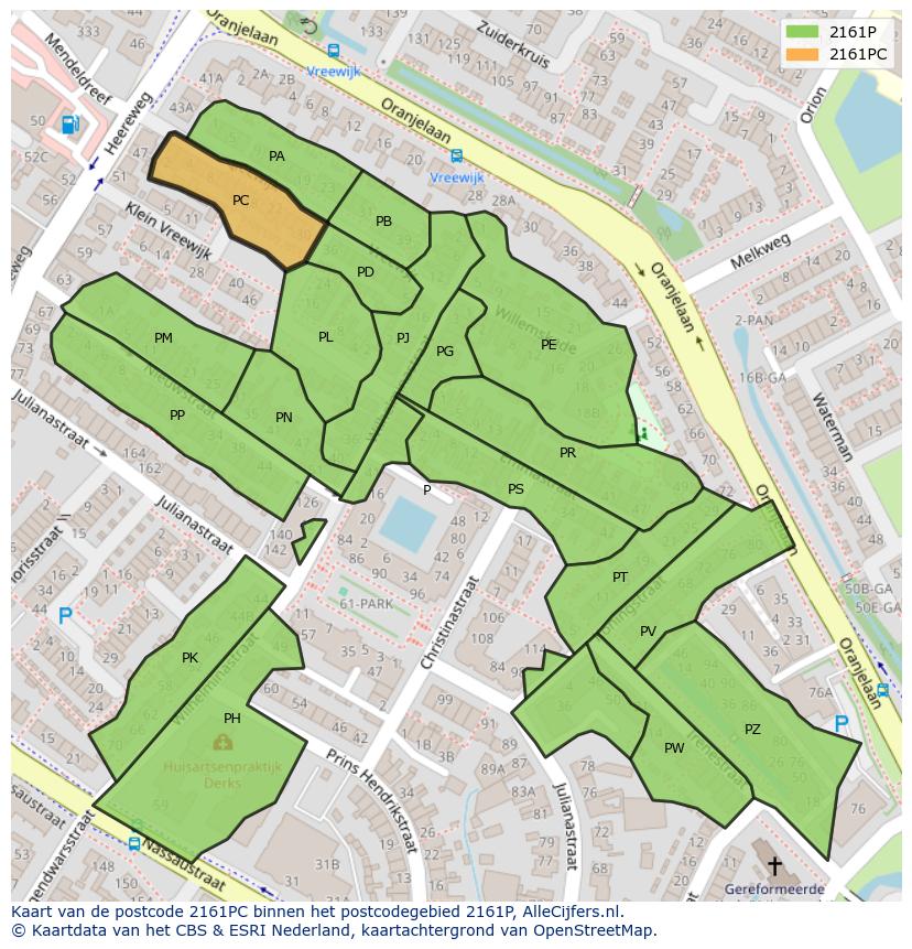 Afbeelding van het postcodegebied 2161 PC op de kaart.