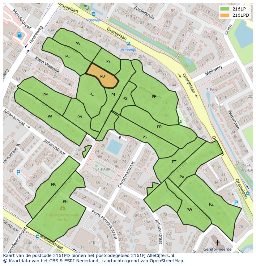 Afbeelding van het postcodegebied 2161 PD op de kaart.