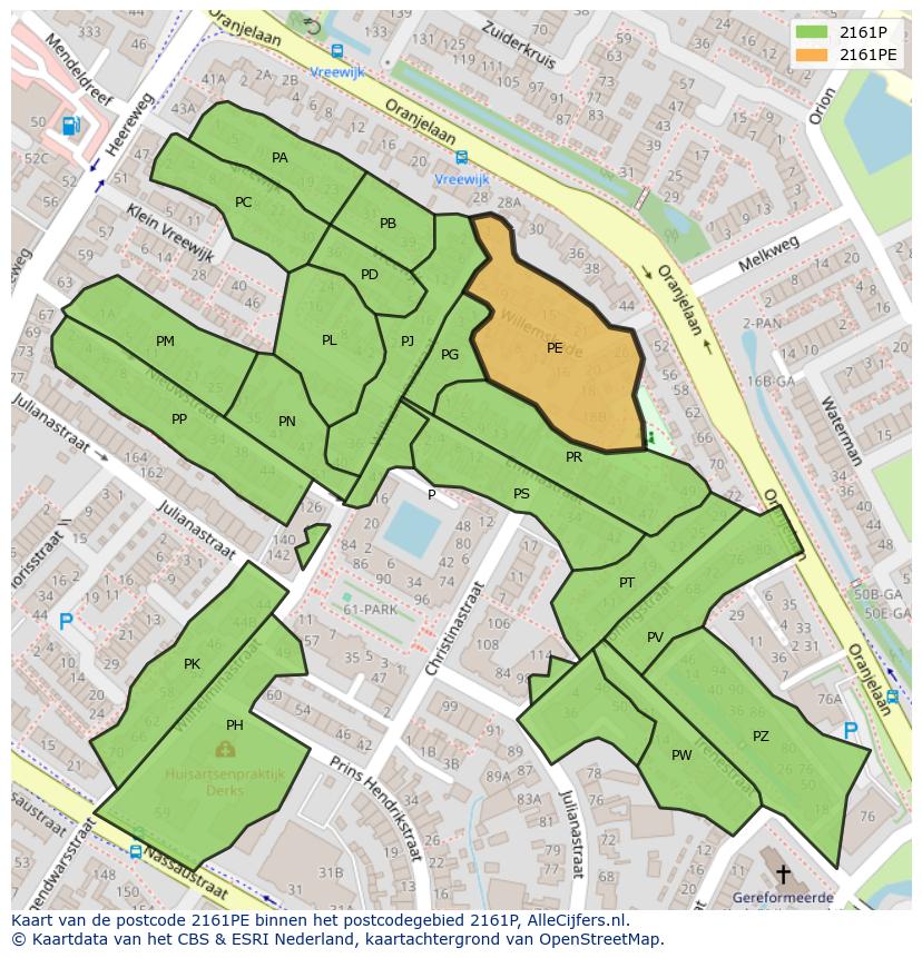 Afbeelding van het postcodegebied 2161 PE op de kaart.