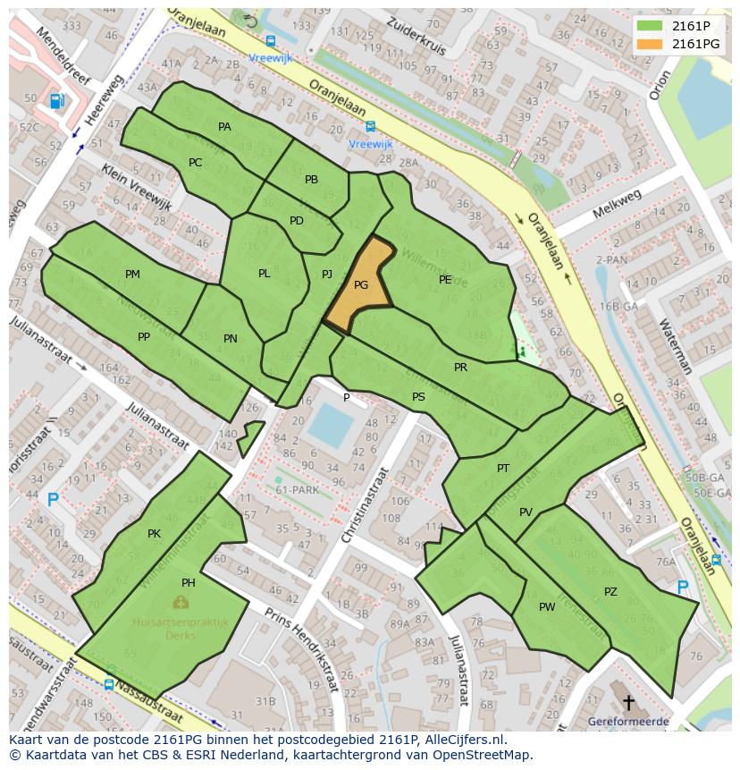 Afbeelding van het postcodegebied 2161 PG op de kaart.