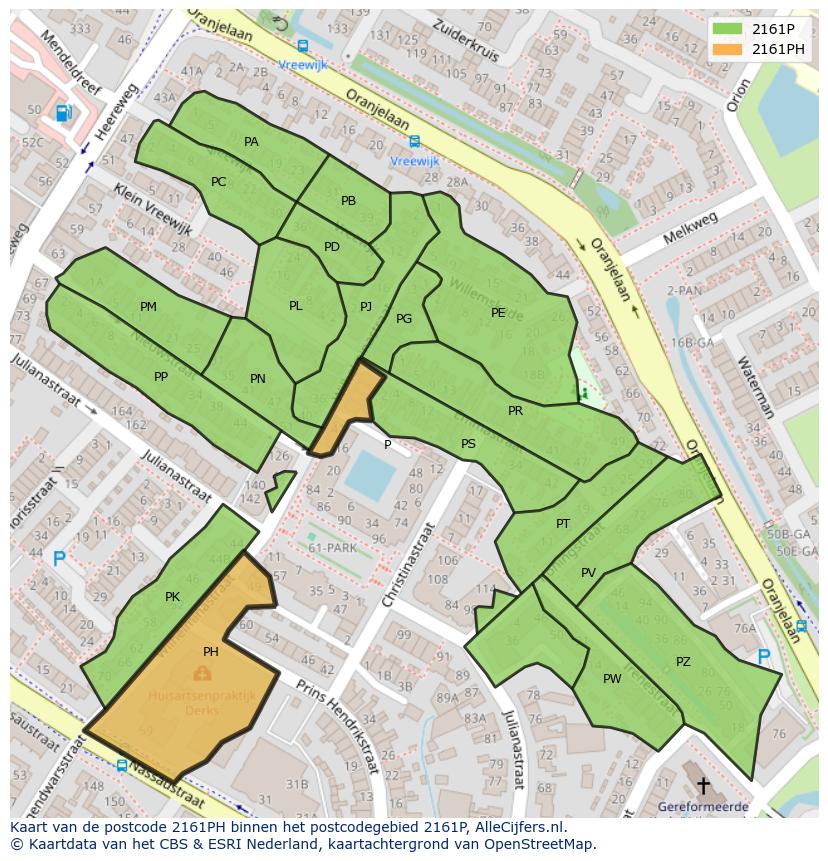 Afbeelding van het postcodegebied 2161 PH op de kaart.